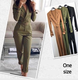 Lori Button Jumpsuit Long Cognac