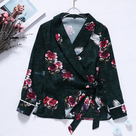 Flower Wrap Blouse Green