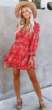 Flower Open Back Dress Red