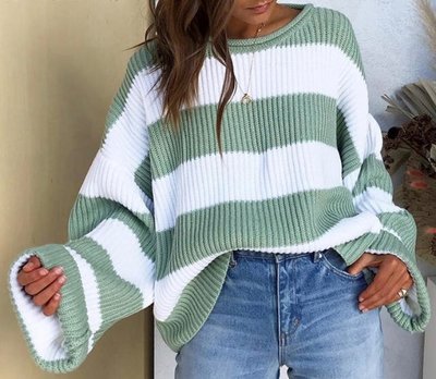 NHS Striped Sweater Green