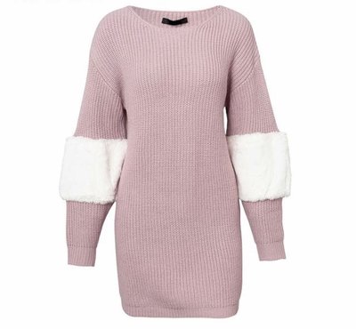 NHS Fur Sleeve Dress Pink
