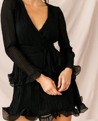 NHS Sleeve Ruffle Dress Black