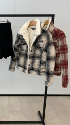 NHS Checkered Fur Coat Black-Beige