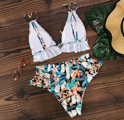 Flower Ruffle Bikini Black