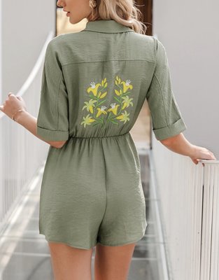 Emborderd Flower Jumpsuit Green