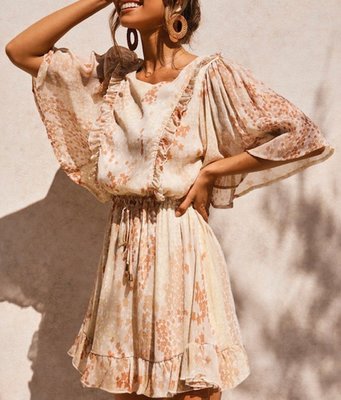 Mixed Print Dress Orange