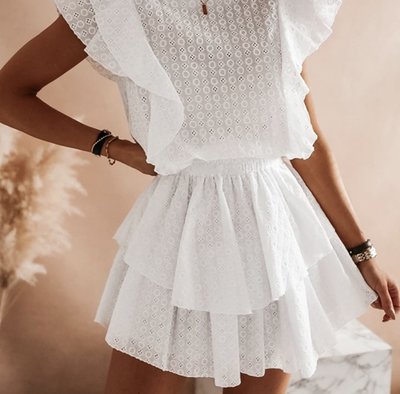 Broderie Ruffle Dress White