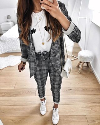 Classy Checkered Suit Grey