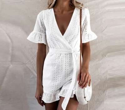 NHS Love Lace Jumpsuit White