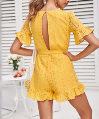 NHS Love Lace Jumpsuit Yellow