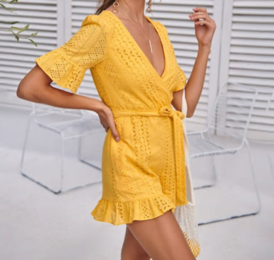 NHS Love Lace Jumpsuit Yellow