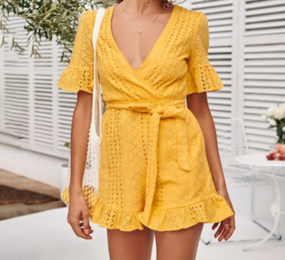 NHS Love Lace Jumpsuit Yellow