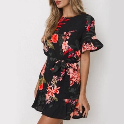NHS Flower Dress Black