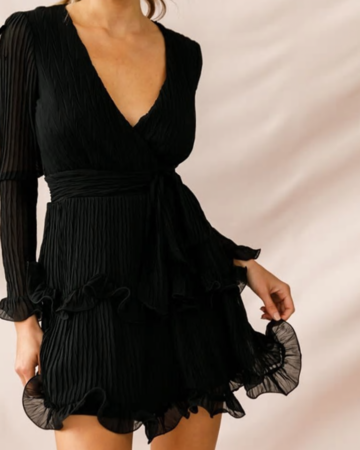 NHS Sleeve Ruffle Dress Black