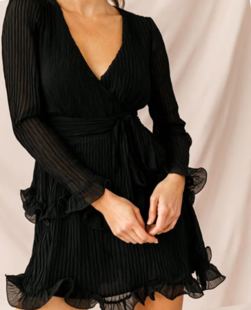 NHS Sleeve Ruffle Dress Black