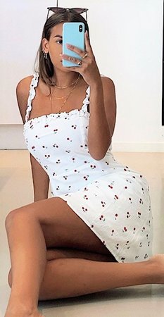 Cherry Ruffle Dress White