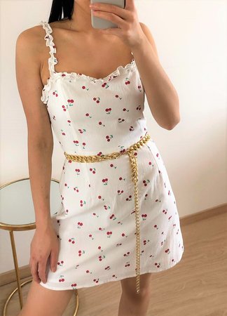 Cherry Ruffle Dress White