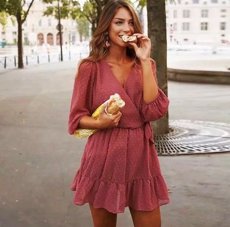 Dots Wrap Dress Old Pink