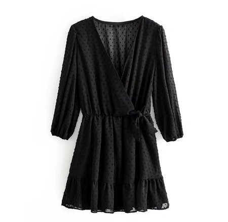 Dots Wrap Dress Black