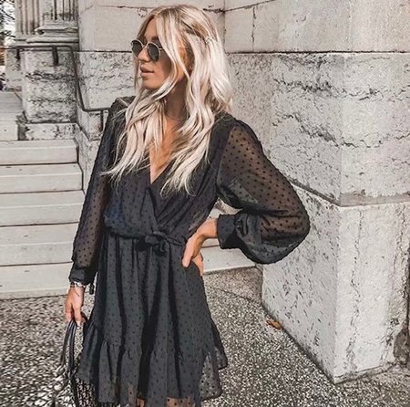 Dots Wrap Dress Black
