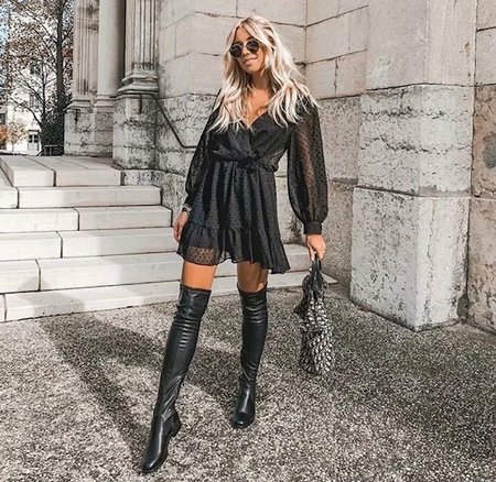 Dots Wrap Dress Black