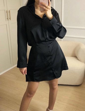 Gina Satin Button Dress Black