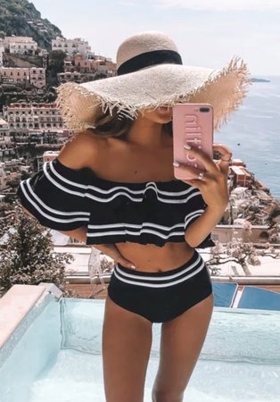 Ruffle Bikini Black-White