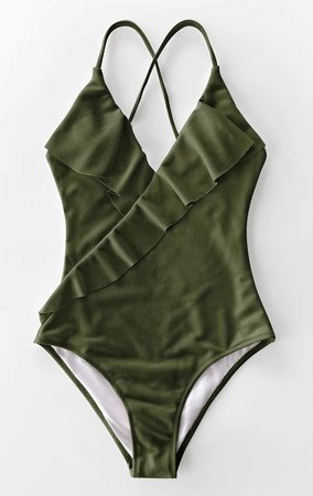 Ruffle Bathing Suit Green