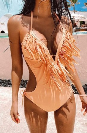 Fringe Bathing Suit Peach