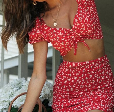 Flower Two Piece Set Red