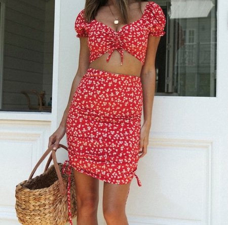 Flower Two Piece Set Red
