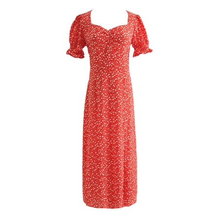 Flower Split Dress Red