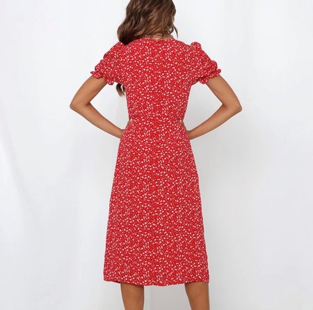 Flower Split Dress Red