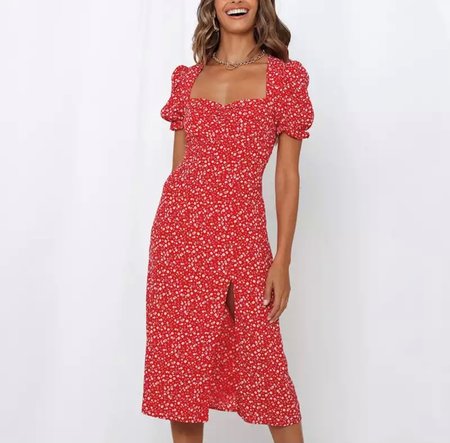 Flower Split Dress Red