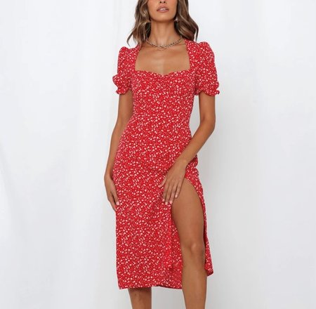 Flower Split Dress Red