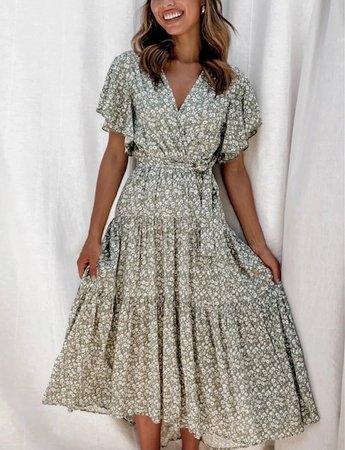 Maxi Flower Dress Green