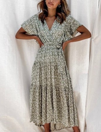 Maxi Flower Dress Green
