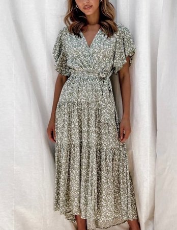 Maxi Flower Dress Green