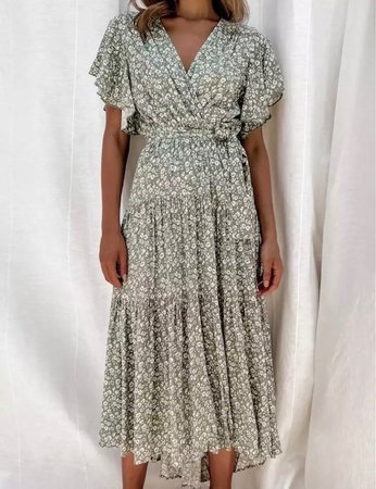 Maxi Flower Dress Green