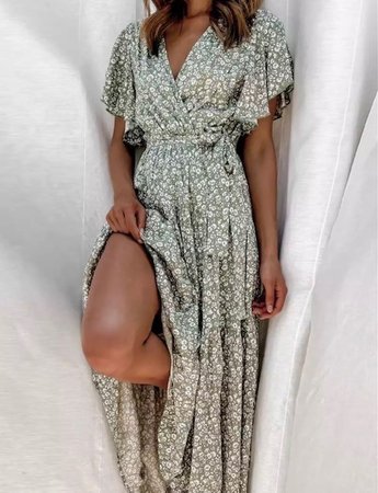 Maxi Flower Dress Green