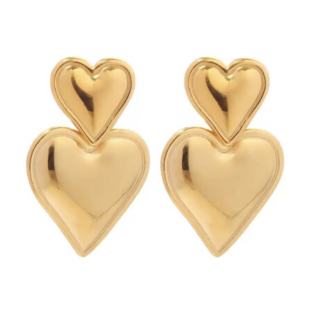 Double Heart Earrings Gold