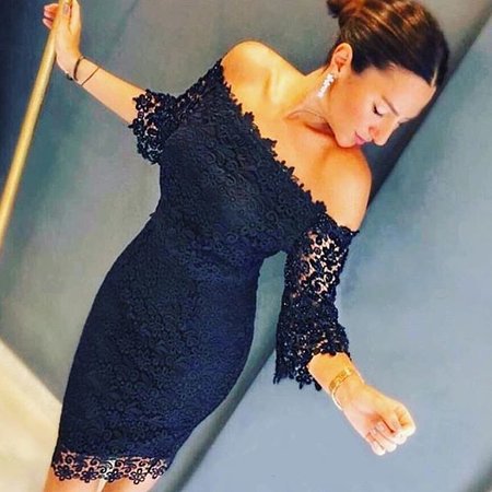Lace Off-shoulder Dress Black