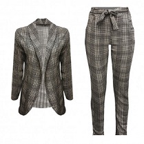 Classy Checkered Suit Grey