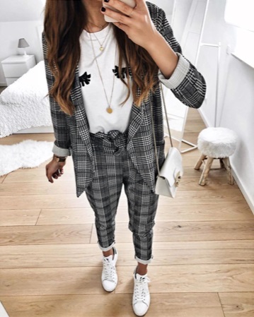 Classy Checkered Suit Grey