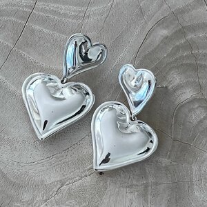 Double Heart Earrings Silver