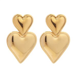 Double Heart Earrings Gold